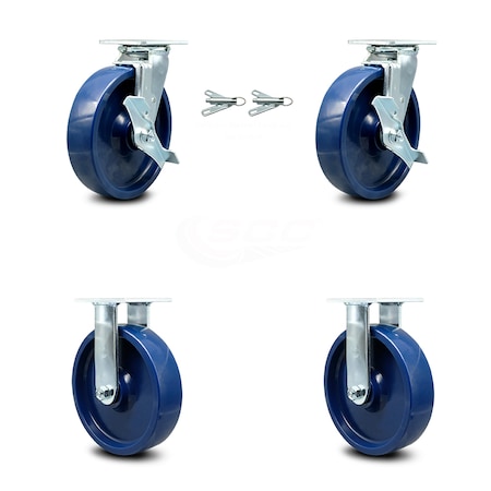 Service Caster 8 Inch Solid Polyurethane Caster Set with 2 Brakes/Swivel Lock 2 Rigid SCC SCC-30CS820-SPUB-TLB-BSL-2-R-2